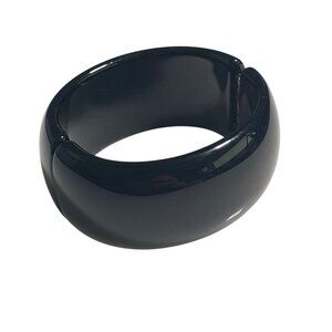 Black Hinged Acrylic Bangle Bracelet Wide Chunky Glossy Finish Spring Closure